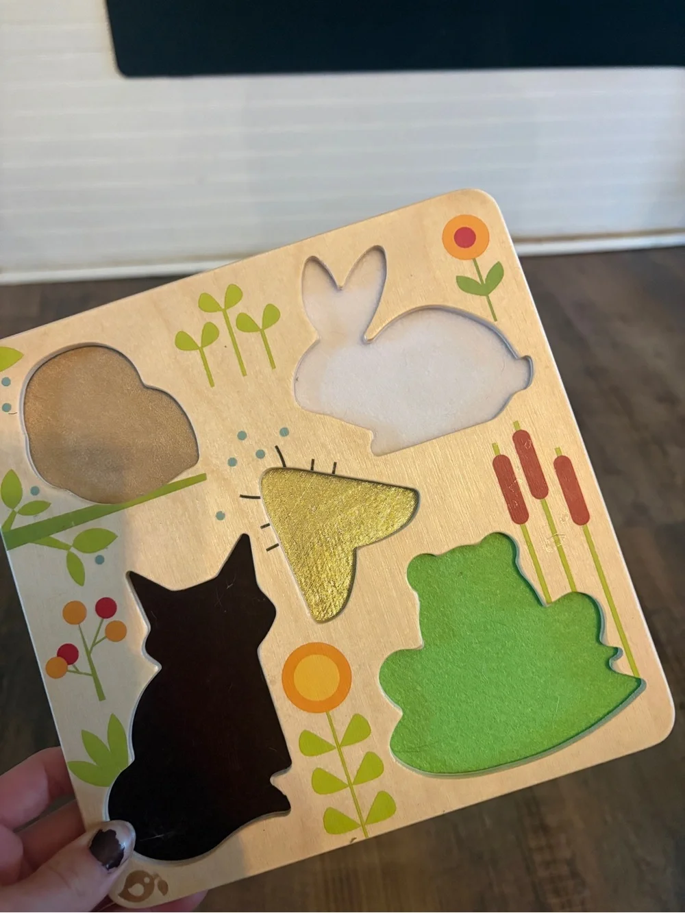Wooden Forest Animal Puzzle - Blue Owl, White Rabbit, Red Fox, Green Frog